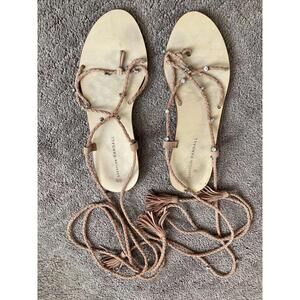 loeffler randall womens jeweled strappy flats sandals size 9- tan